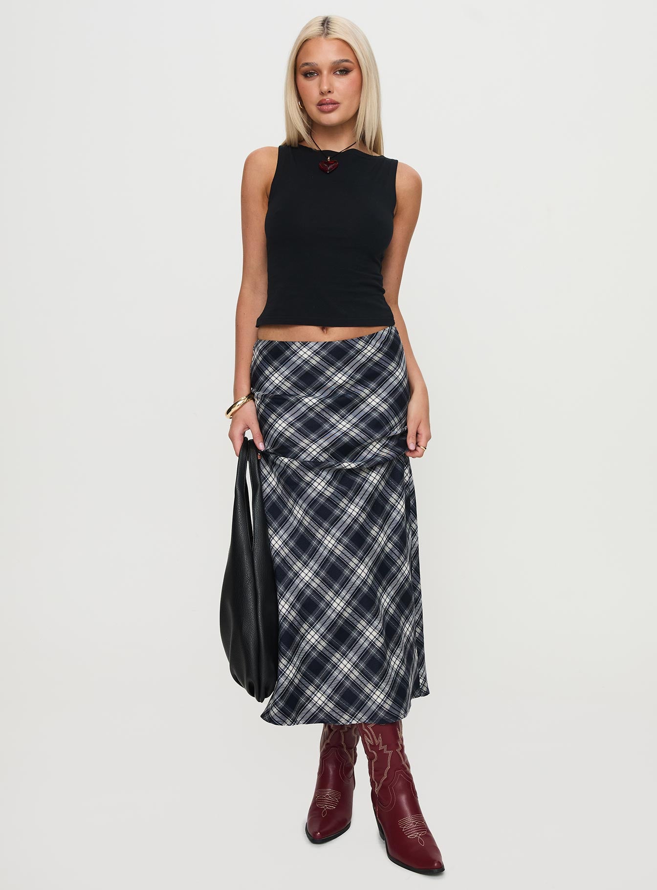 Everlie Low Waist Maxi Skirt Check Multi、mySite、solidvoid