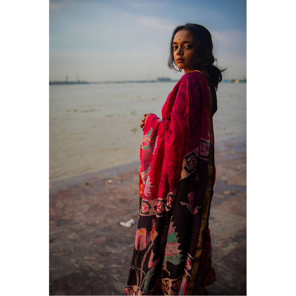 Festive Wear | Maheshwari Cotton Silk Batik Saree | Pink、mySite、camillekostekn