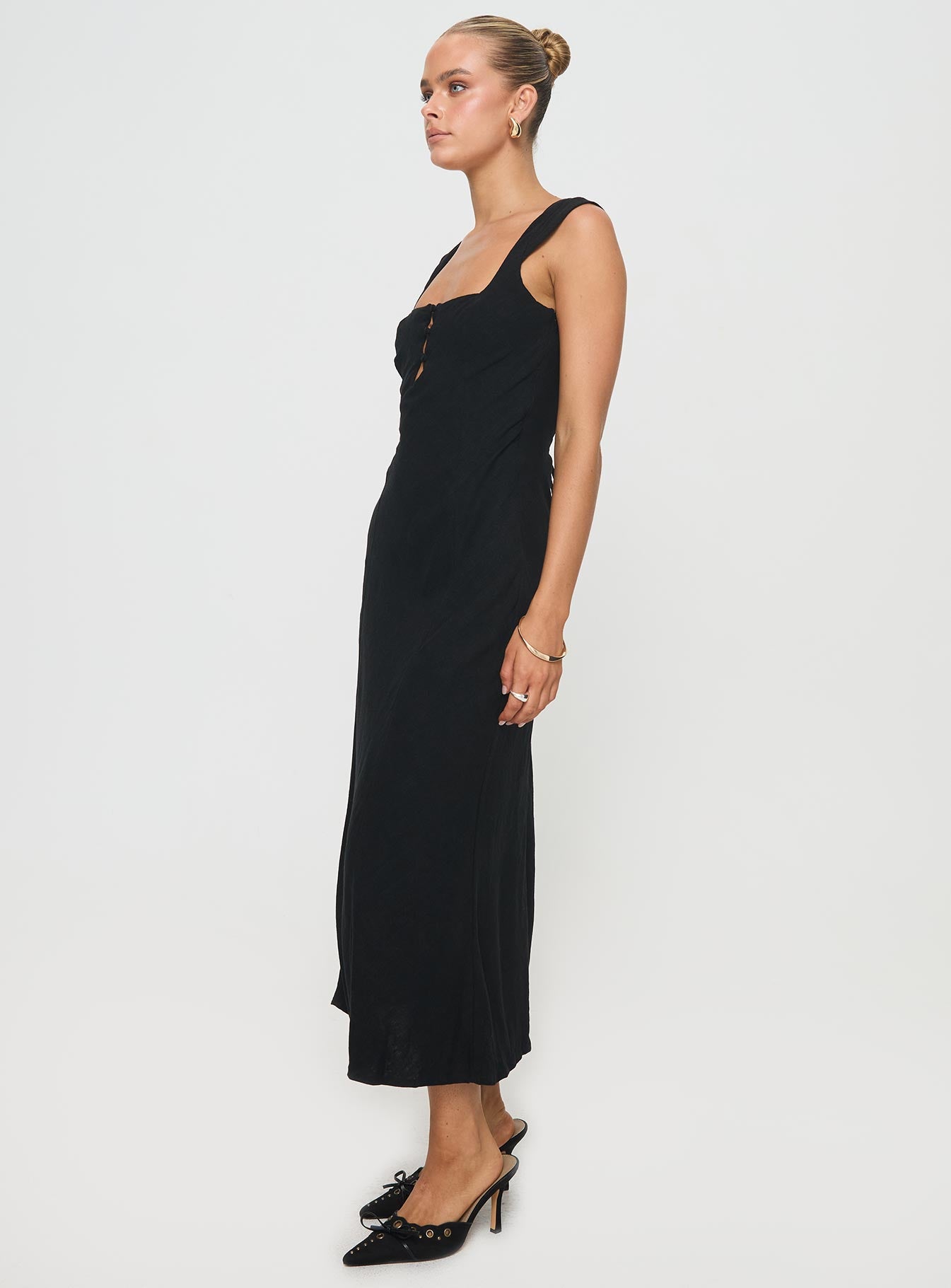 Chosen Girl Linen Blend Midi Dress Black、mySite、solidvoid