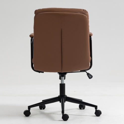 Office Chair,Mid Back Home Office Desk Task Chair with Wheels and Arms Ergonomic PU Leather Computer Rolling Swivel Chair with Padded Armrest,The back of the chair can recline 40° (Brown)、、casual