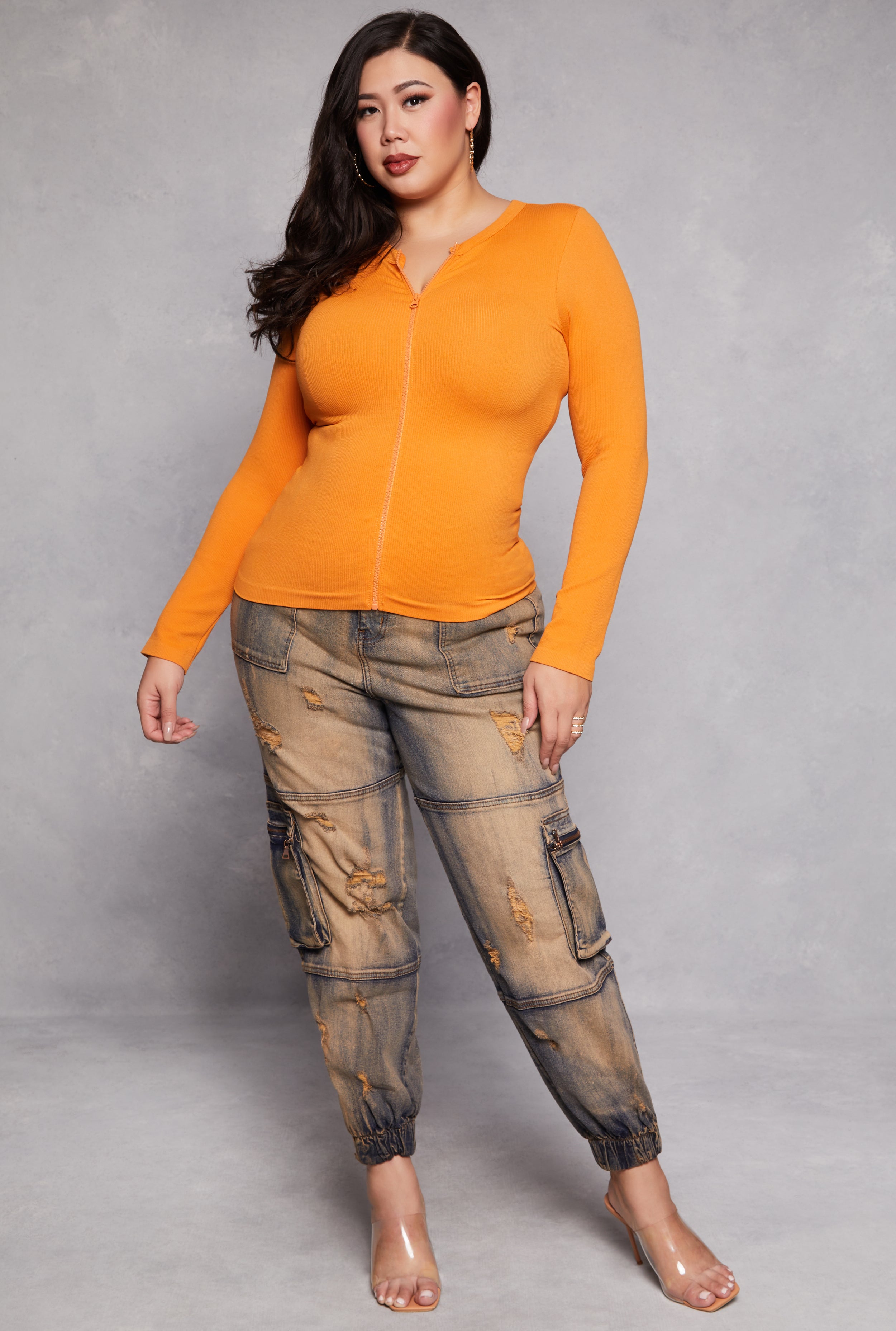 Plus Size Seamless Zip Front Top、mySite、camillekostekn