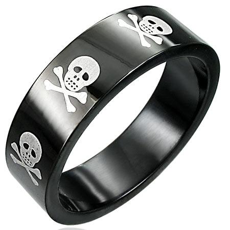 Black With White Skulls Stainless Steel Ring / FSC035、mySite、dreamappss