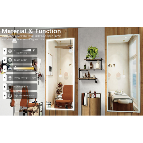 72X32 inch Oversized LED Bathroom Mirror Wall Mounted Mirror with 3 Color Modes Aluminum Frame Wall Mirror Large Full Length Mirror with Lights Lighted Full Body Mirror for Bedroom Living Room, Silver、、xpatfood