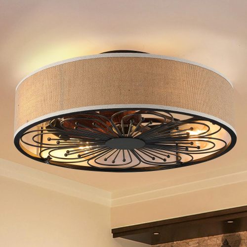 Caged Ceiling Fans with Lights Flush Mount,Low Profile Ceiling Fan with Remote,20 Inch Farmhouse White Ceiling Fan for Bedroom,6 Speeds Reversible Silent Fandalier (Bulb Not Included)、、eastwooduniform