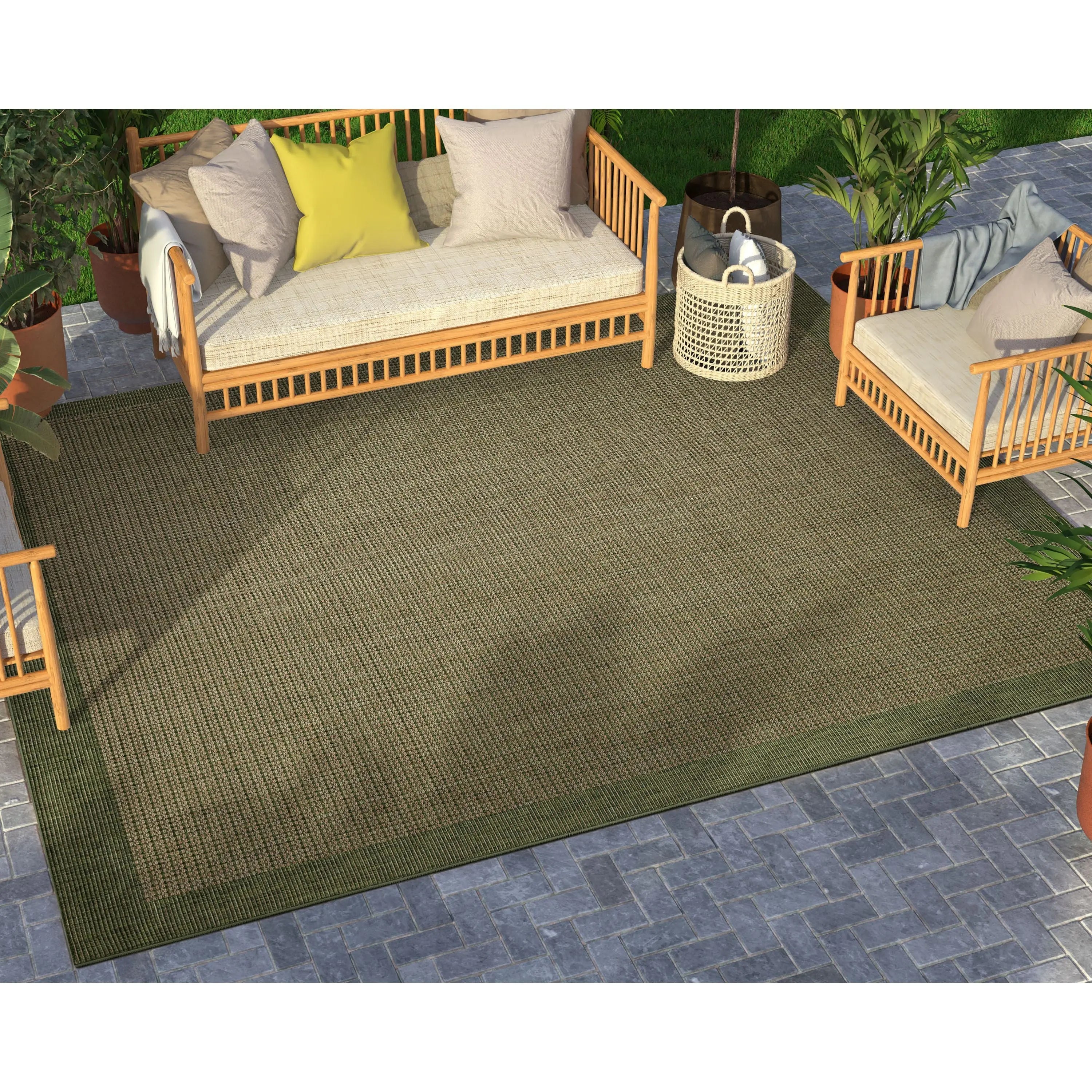 Odin Solid & Striped Border Indoor Outdoor Green Flatweave Rug、mySite、gigharbornorthrealestate