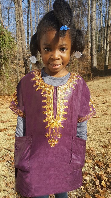 Girls-Boys Eggplant Dashiki Top with Gold Embroidery-DPC101、mySite、solidvoid