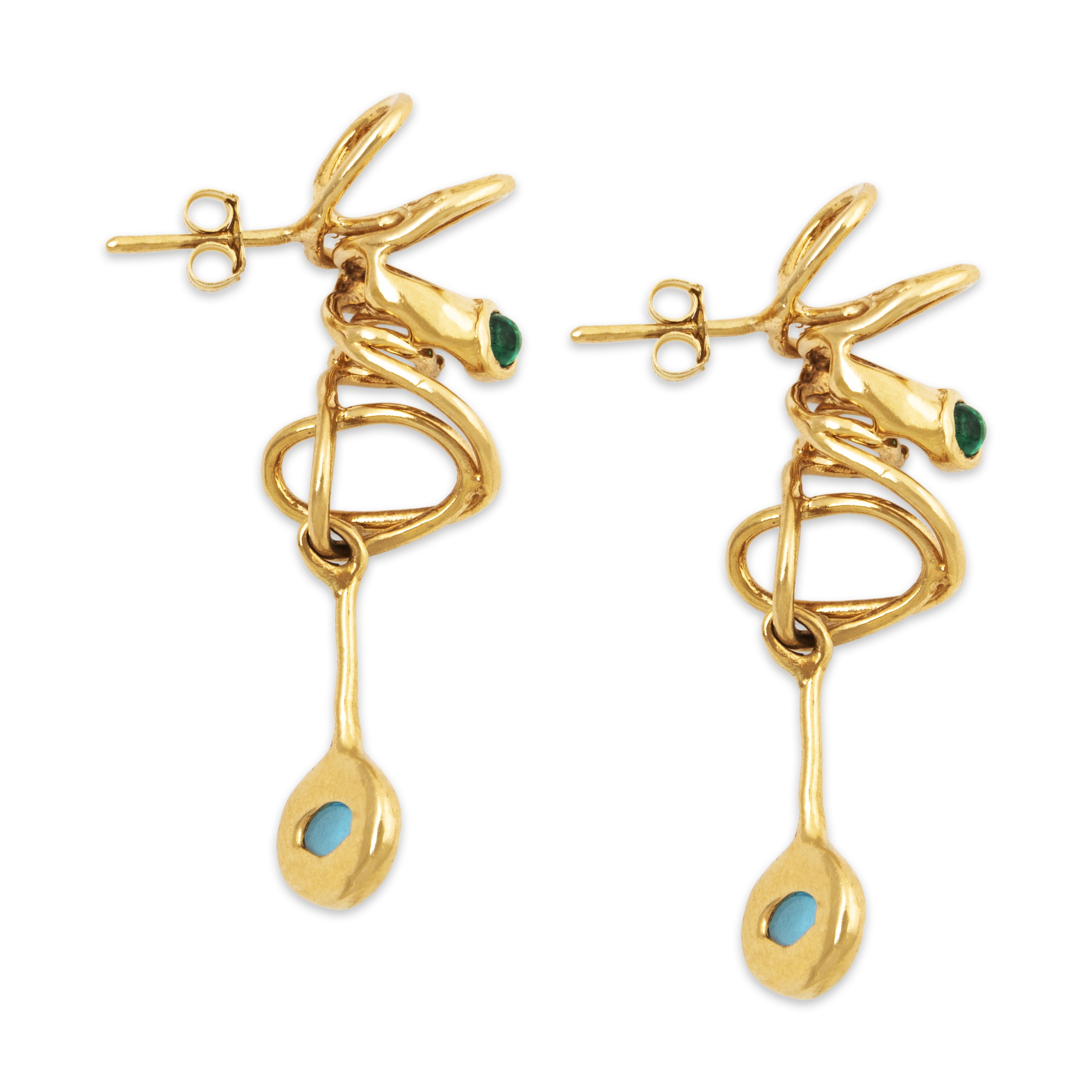 Vintage Unusual 14k Yellow Gold 1.9cttw Topaz Emerald Spiral Dangle Earrings、mySite、hinf8tx79