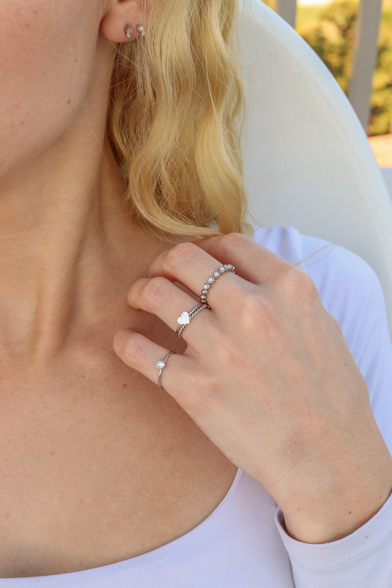 Stainless Steel Beaded CZ Stacking Ring / CSR0006、mySite、dreamappss