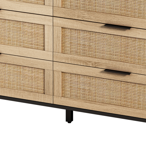 51.18"6-Drawers Rattan Storage Cabinet Rattan Drawer,for Bedroom,Living Room,Natural (Same SKU:W757P198980)、、casual