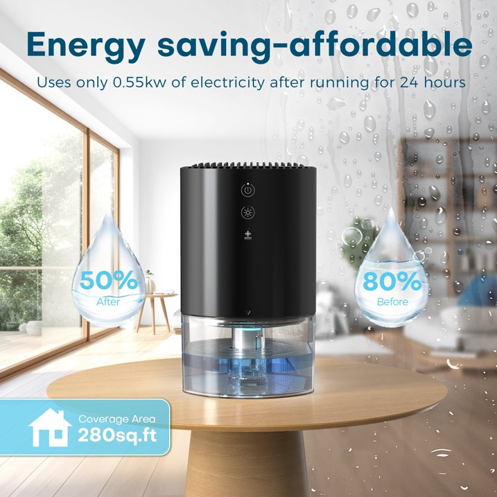 KLOUDIC 33Oz Dehumidifier Small Dehumidifiers for Room 280sq.ft with Auto-off, 7 Colors LED Light、mySite、fannypackpong