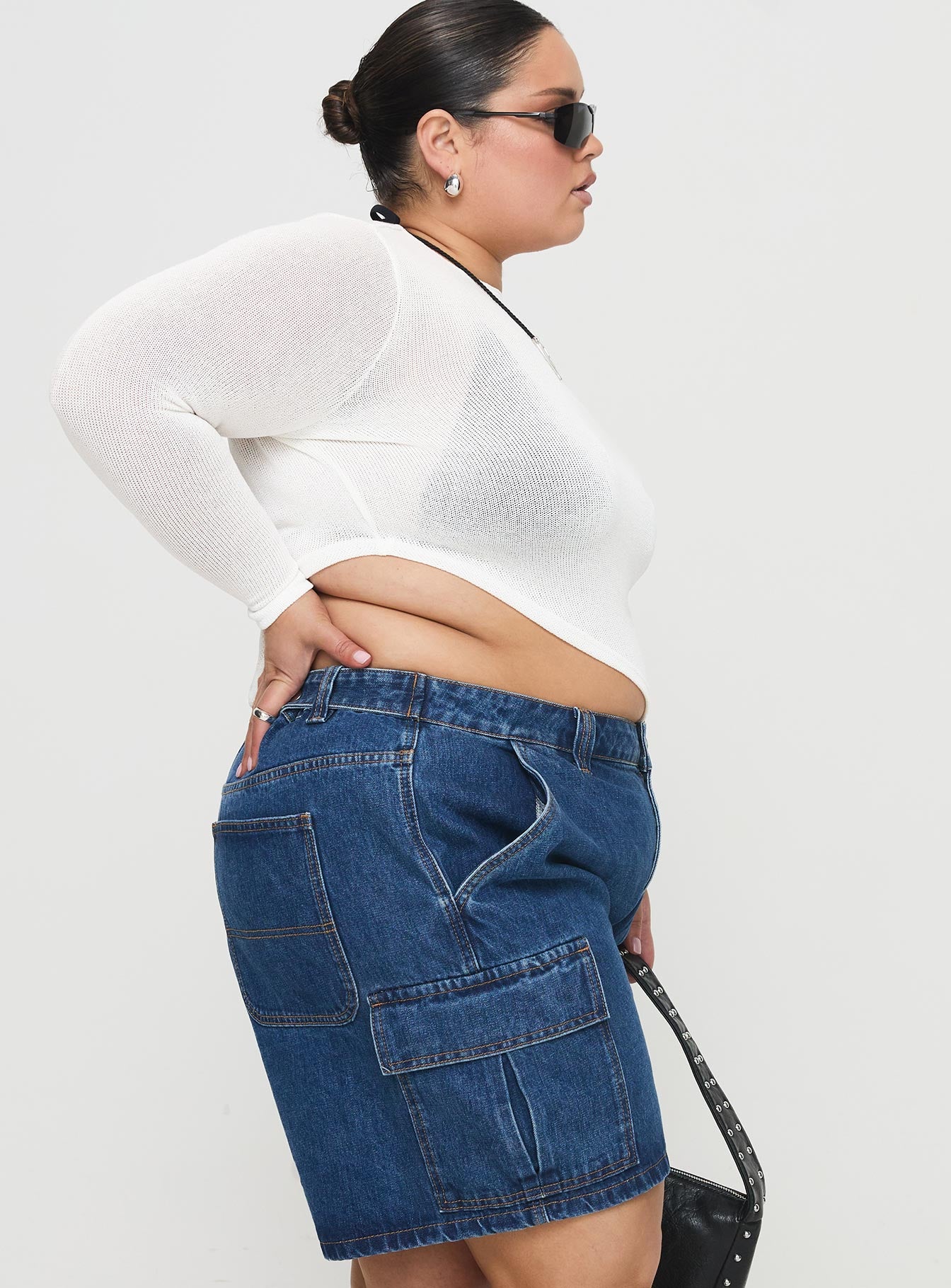 Mika Carpenter Denim Shorts Mid Wash Curve、mySite、solidvoid