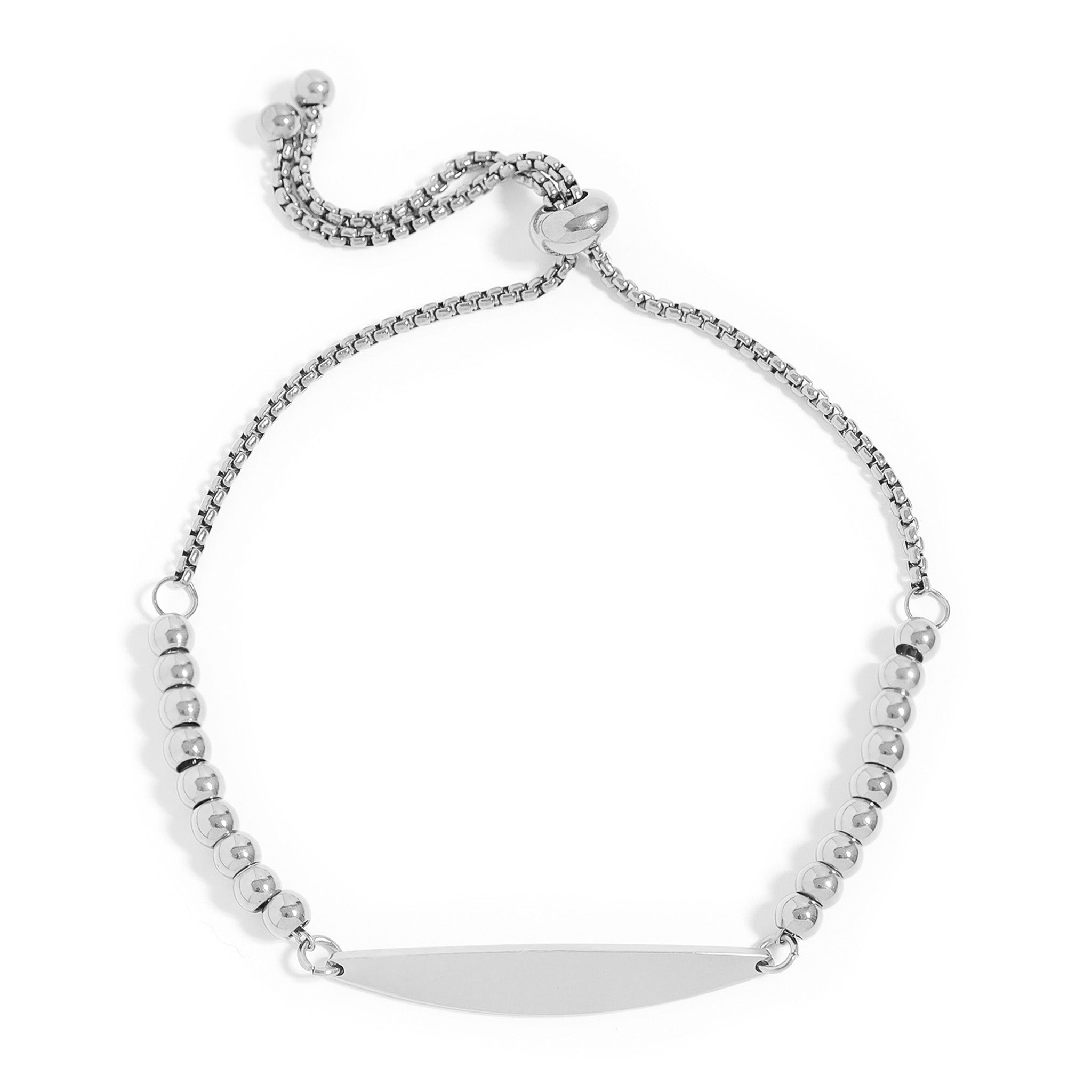 18K Gold PVD Stainless Steel Adjustable Beaded Curved Blank Bar Bracelet / SBB0272、mySite、dreamappss