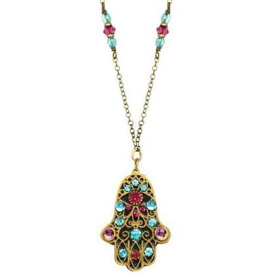 Michal Golan Black and Red Hamsa Necklace with Blue Crystals、mySite、topwebapps