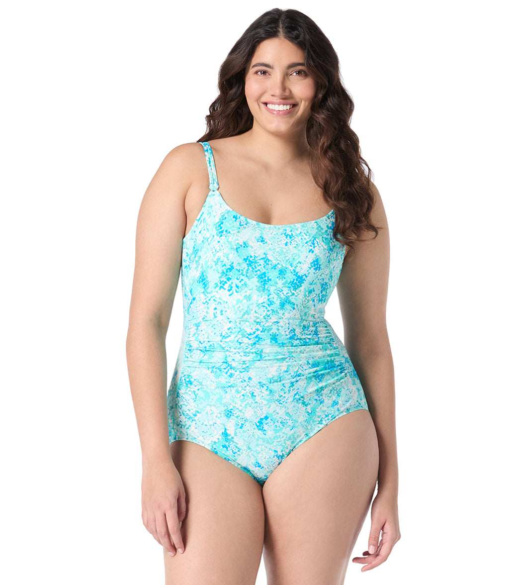 Roxanne Women's Chlorine Resistant Bra Sized Cabana Lights Shirred One Piece Swimsuit (D/DD Cup)、mySite、noshort