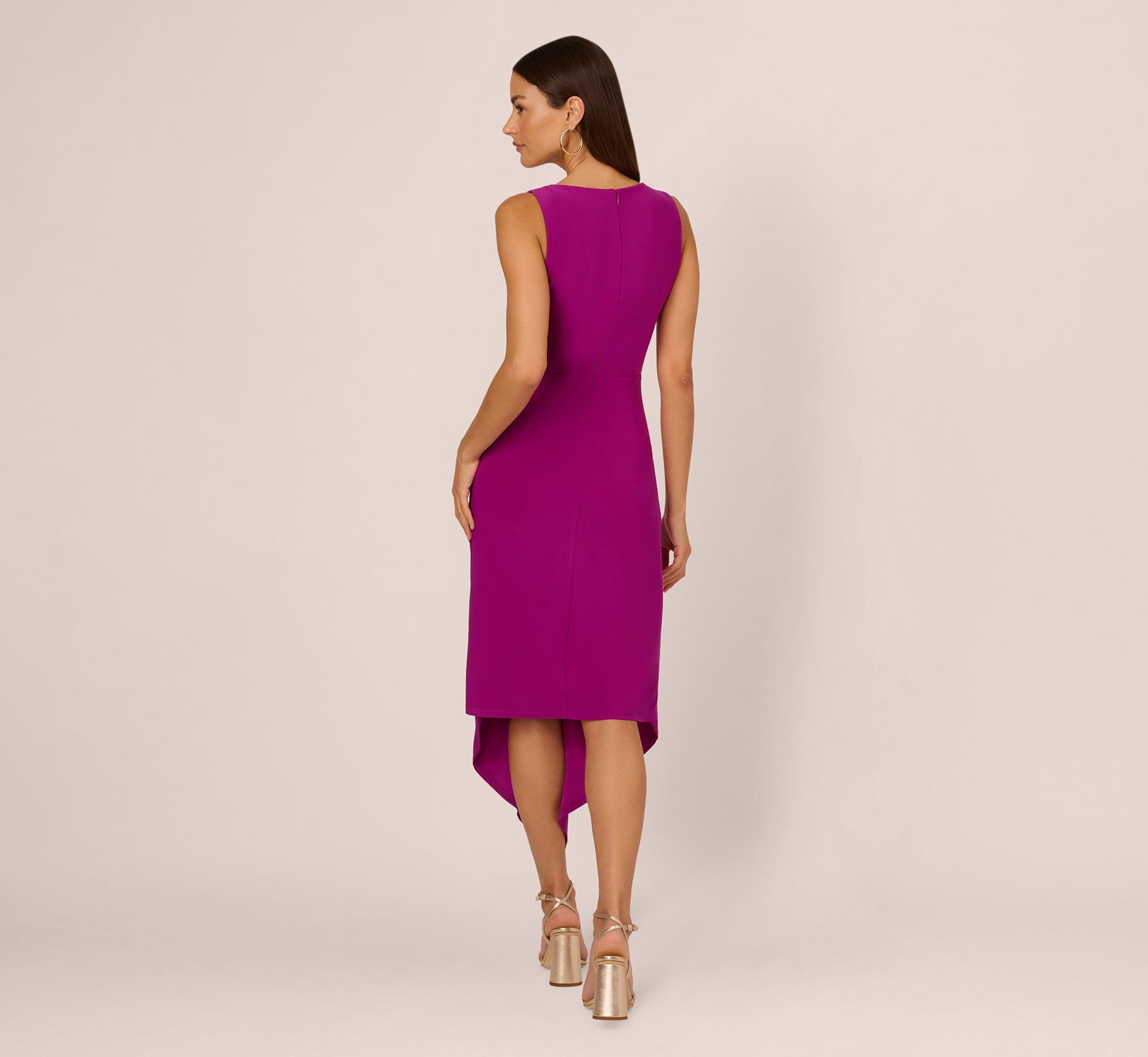 Sleeveless Shirred Jersey Midi Dress With Asymmetrical Hem In Wild Magenta、mySite、solidvoid