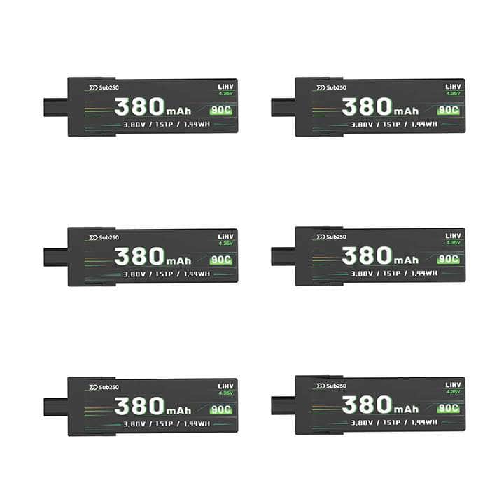  Sub250 6 PACK 3.8V 1S 380mAh 90C LiHV Whoop/Micro Battery for Nanofly16 - GNB27、mySite、merchandisen