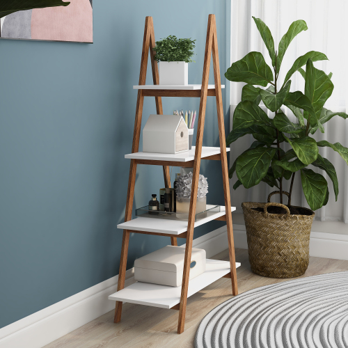 Solid bamboo wood oxford "A" frame ladder display bookshelf、、casual