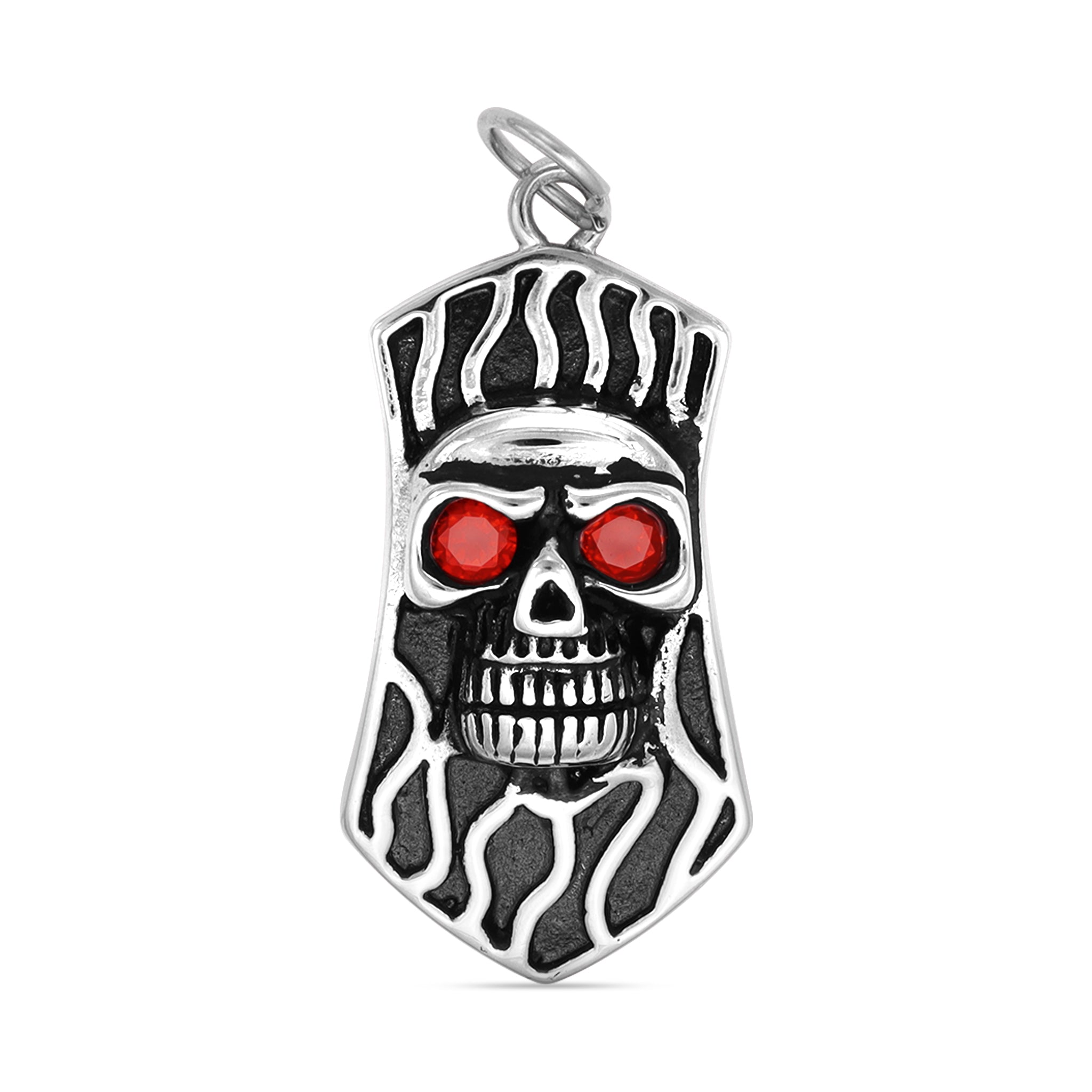 Stainless Steel Red CZ Eyed Skull Shield Pendant / PDL2029、mySite、dreamappss