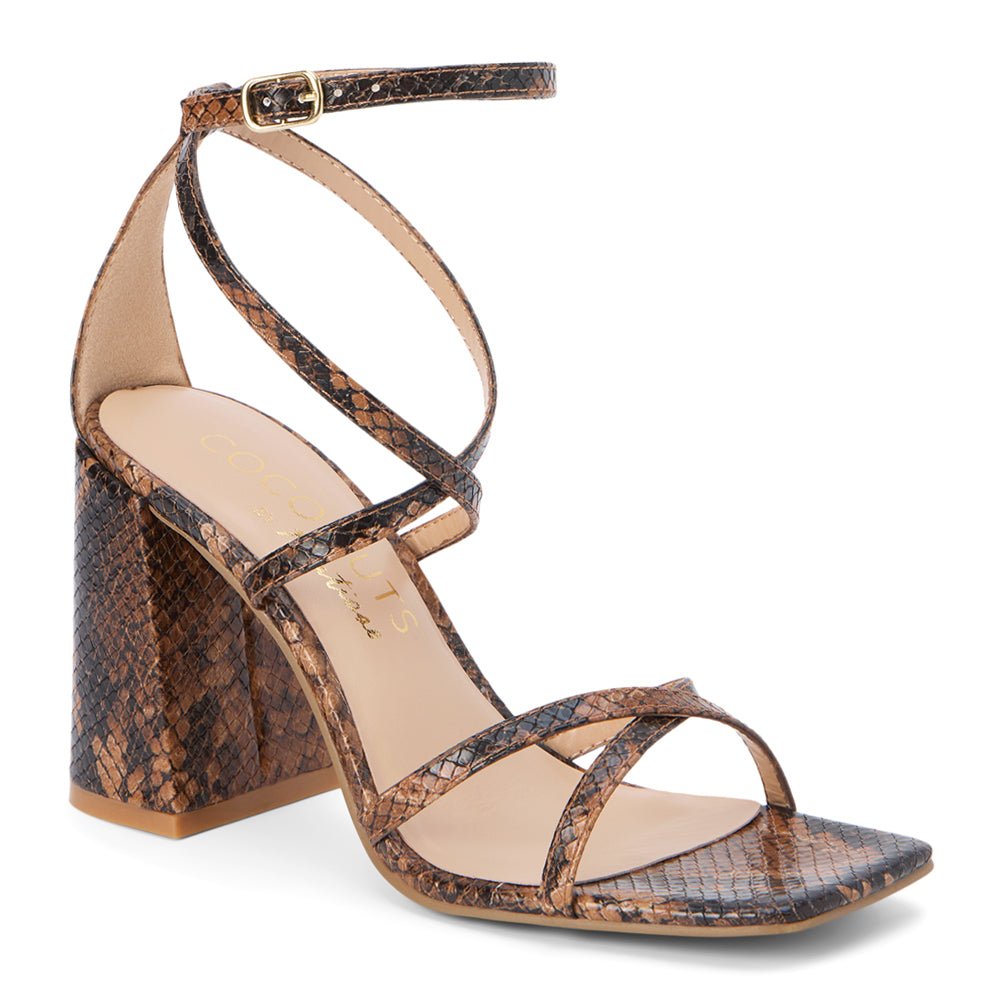 Abba Snake Print Block Heel Strappy Sandals、mySite、gtrtttuynbv