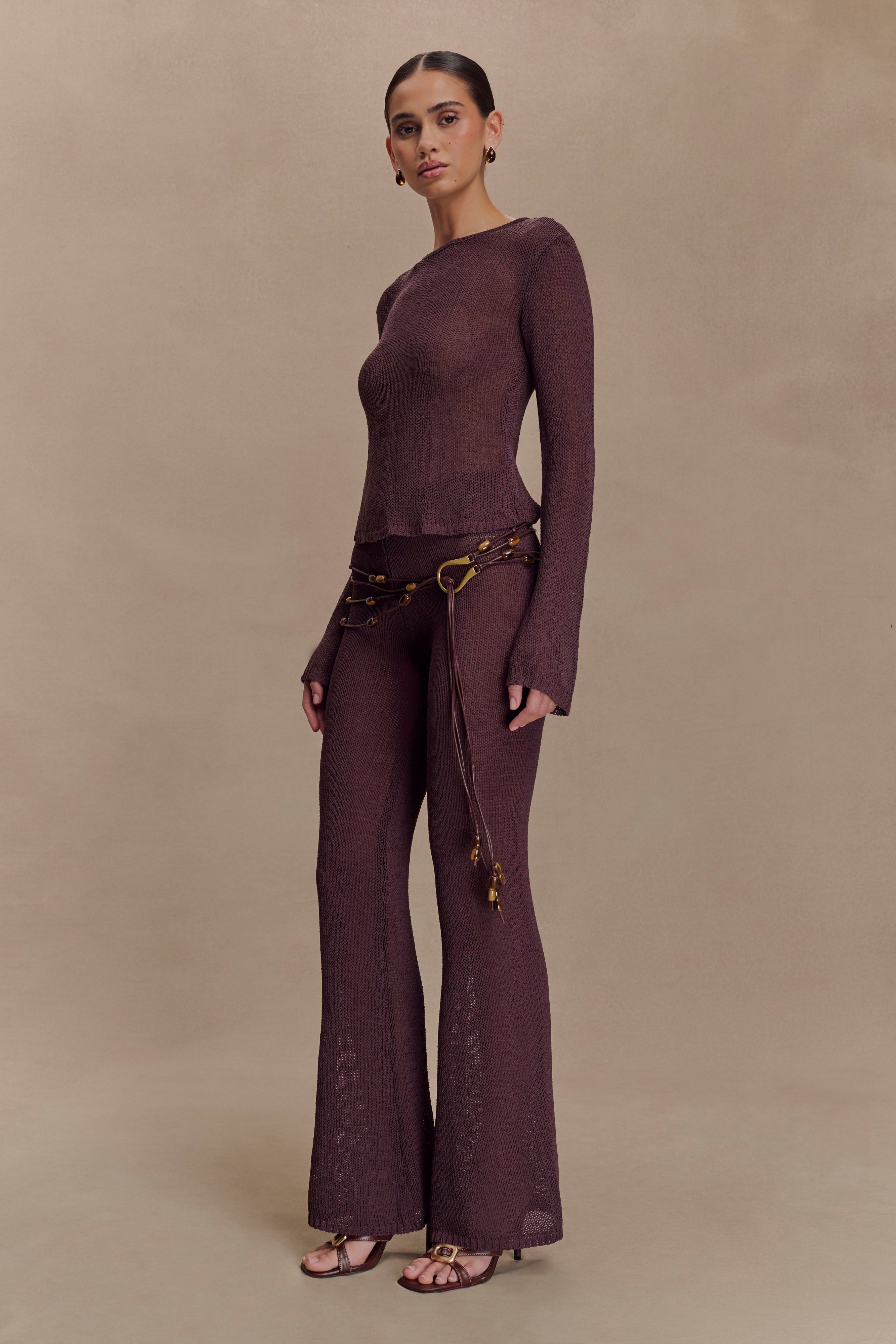 Enid Faux Leather Beaded Belt - Chocolate、mySite、solidvoid