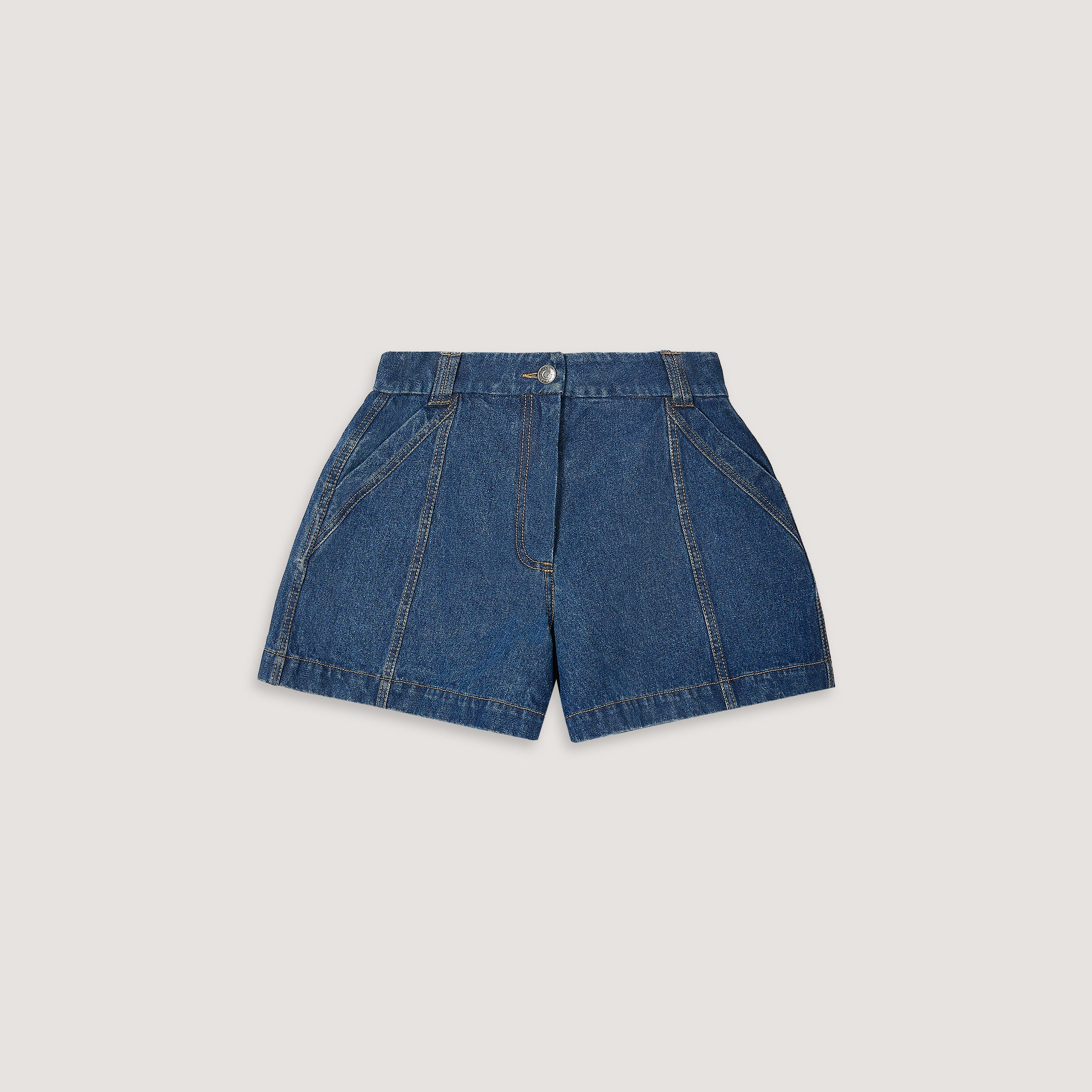 Wide-Hem Denim Shorts - Blue、mySite、bengalsvssteelers