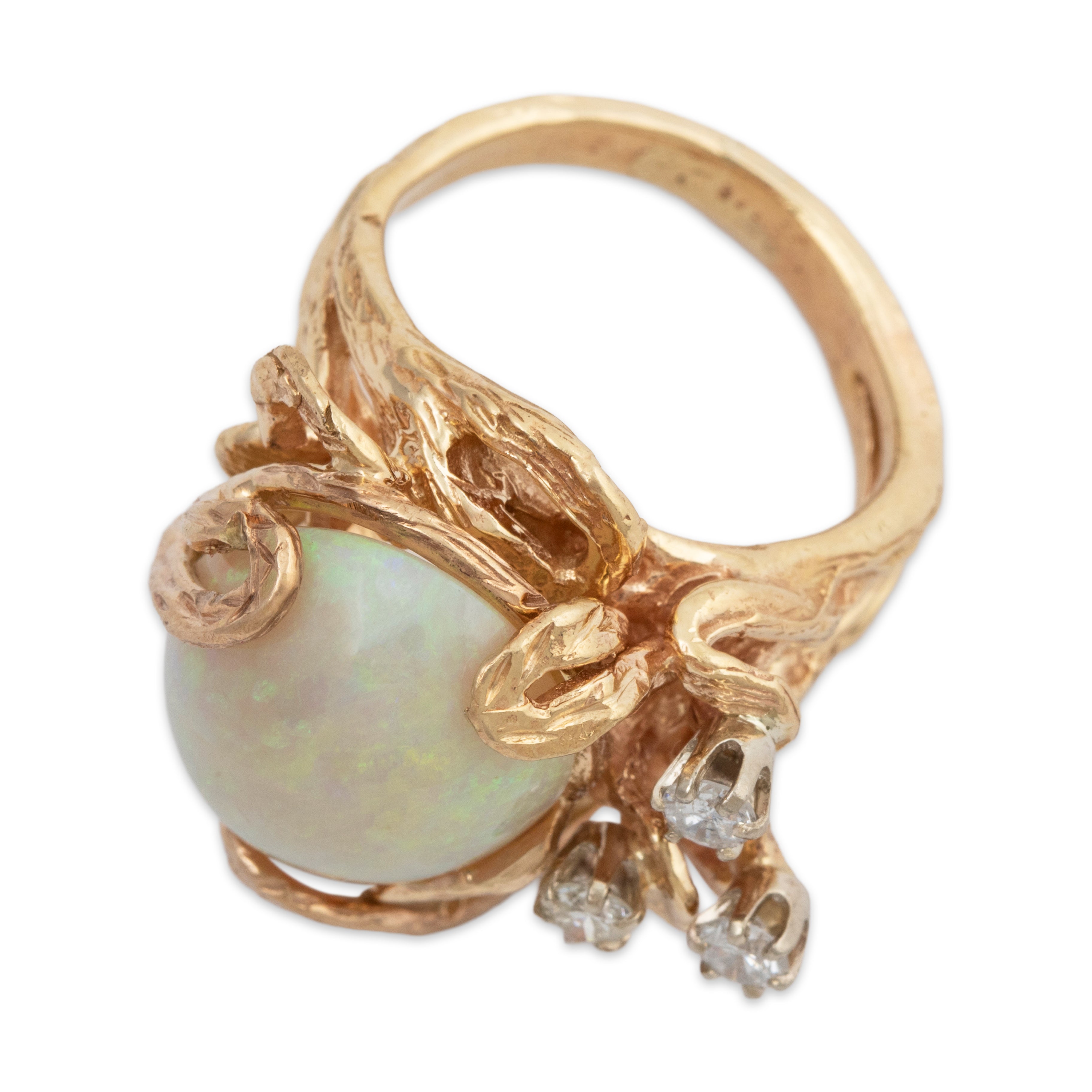 Vintage 14k Yellow Gold 6.82ct Opal .324cttw Diamond Brutalist Dream Ring 4.75、mySite、hinf8tx79