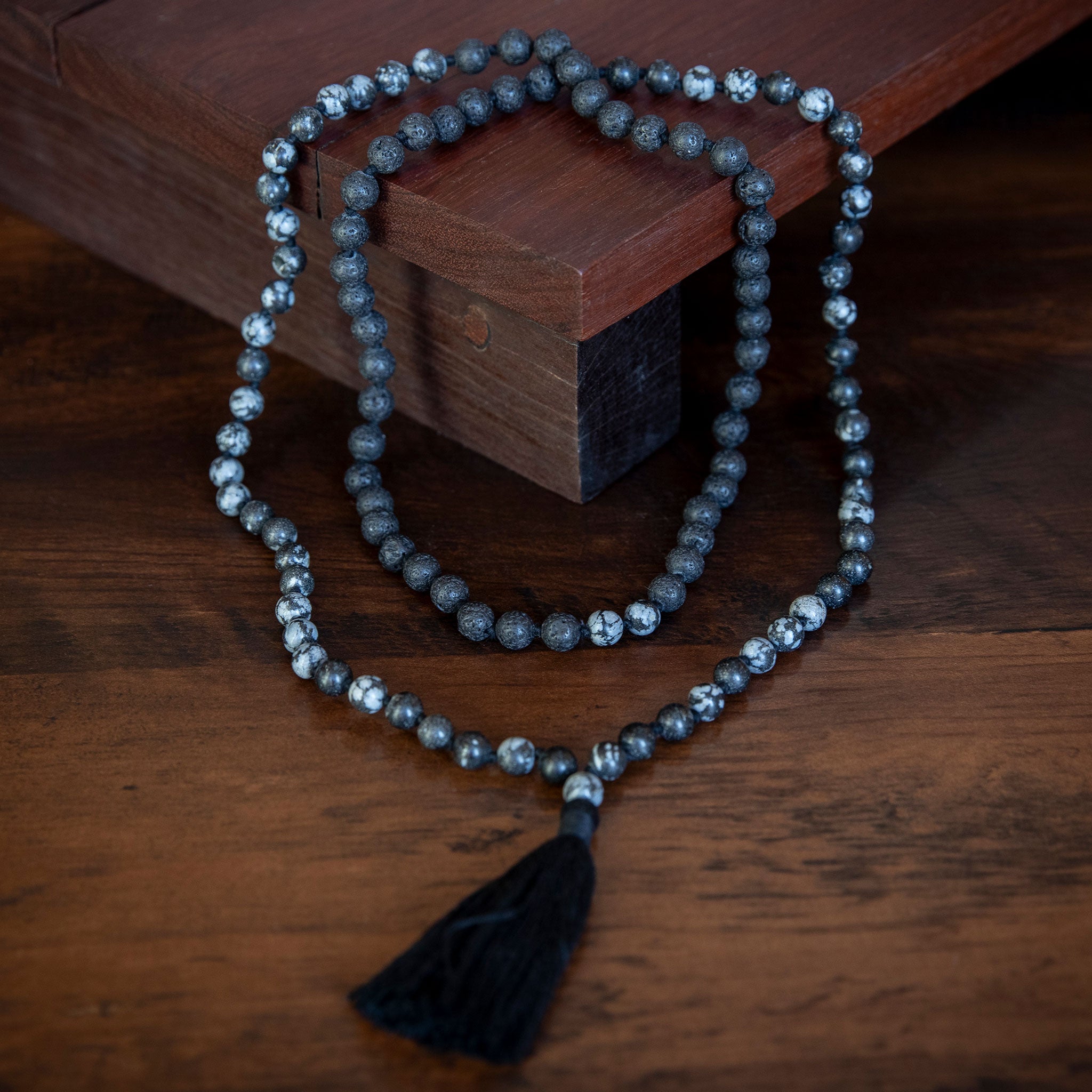 Handmade Prayer Beads: Lava and Snowflake Obsidian Mala、mySite、topwebapps