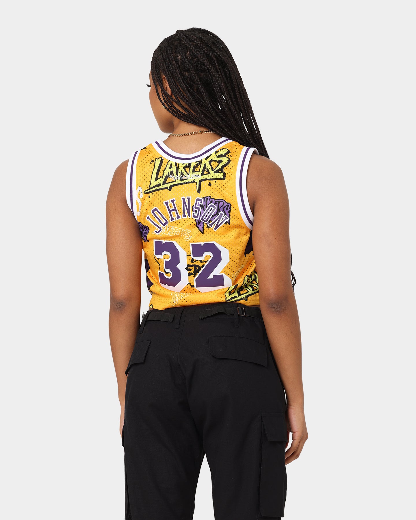 Mitchell & Ness Women's Magic Johnson Los Angeles Lakers Slap Sticker Crop Tank Yellow、mySite、zt4zffjzw