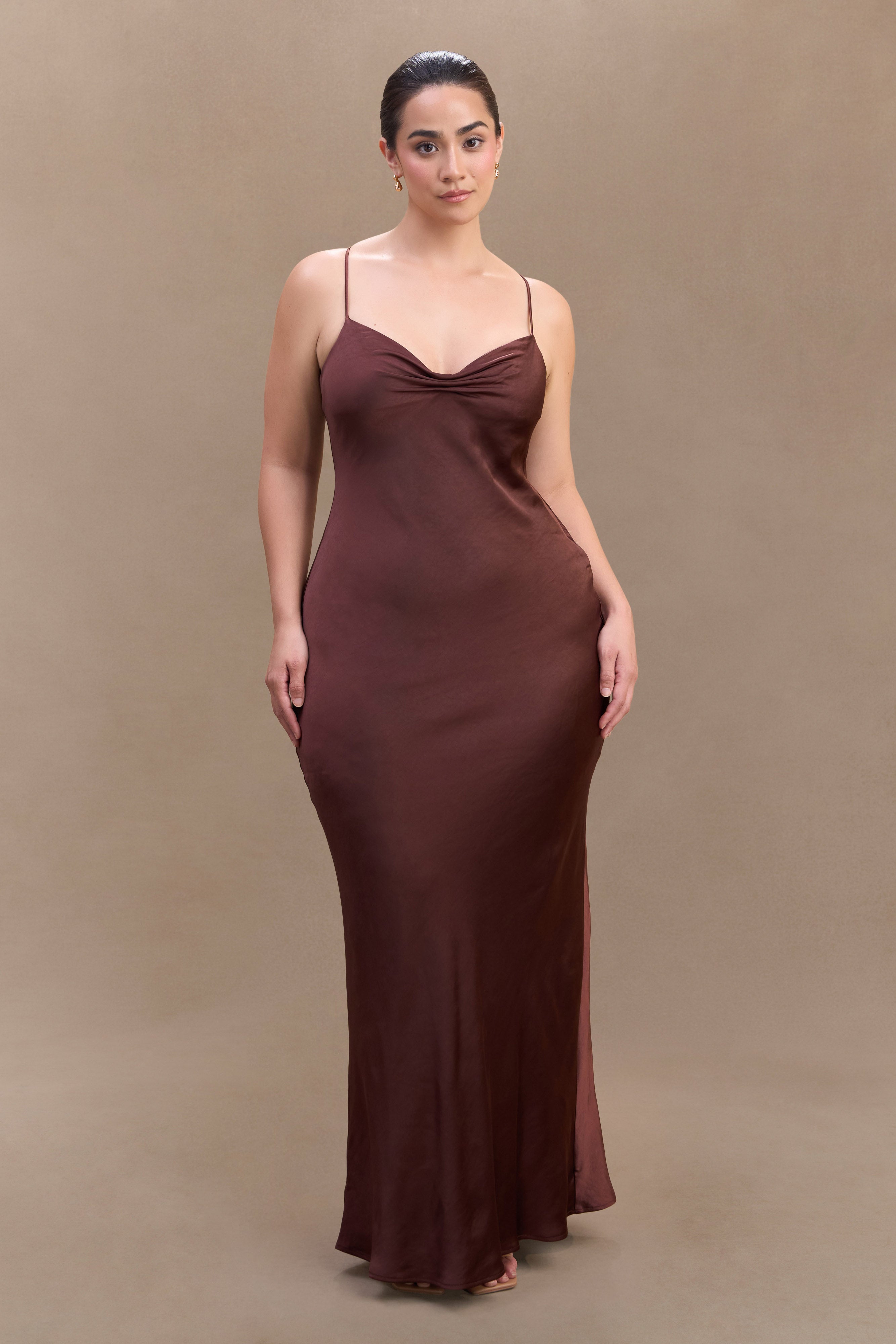 Lilly Sweetheart Satin Maxi Dress - Dark Chocolate、mySite、solidvoid