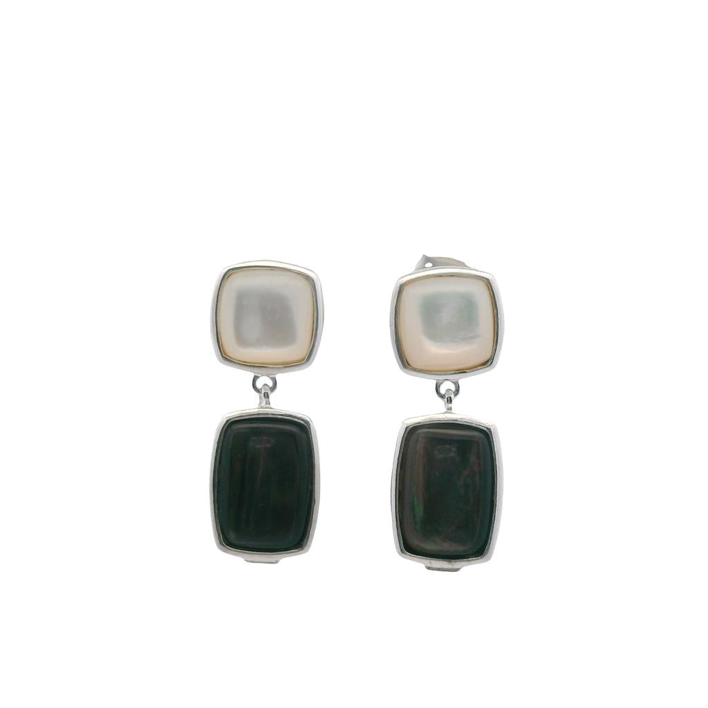  Estate Sterling Silver Black & White Mother of Pearl Drop Earrings