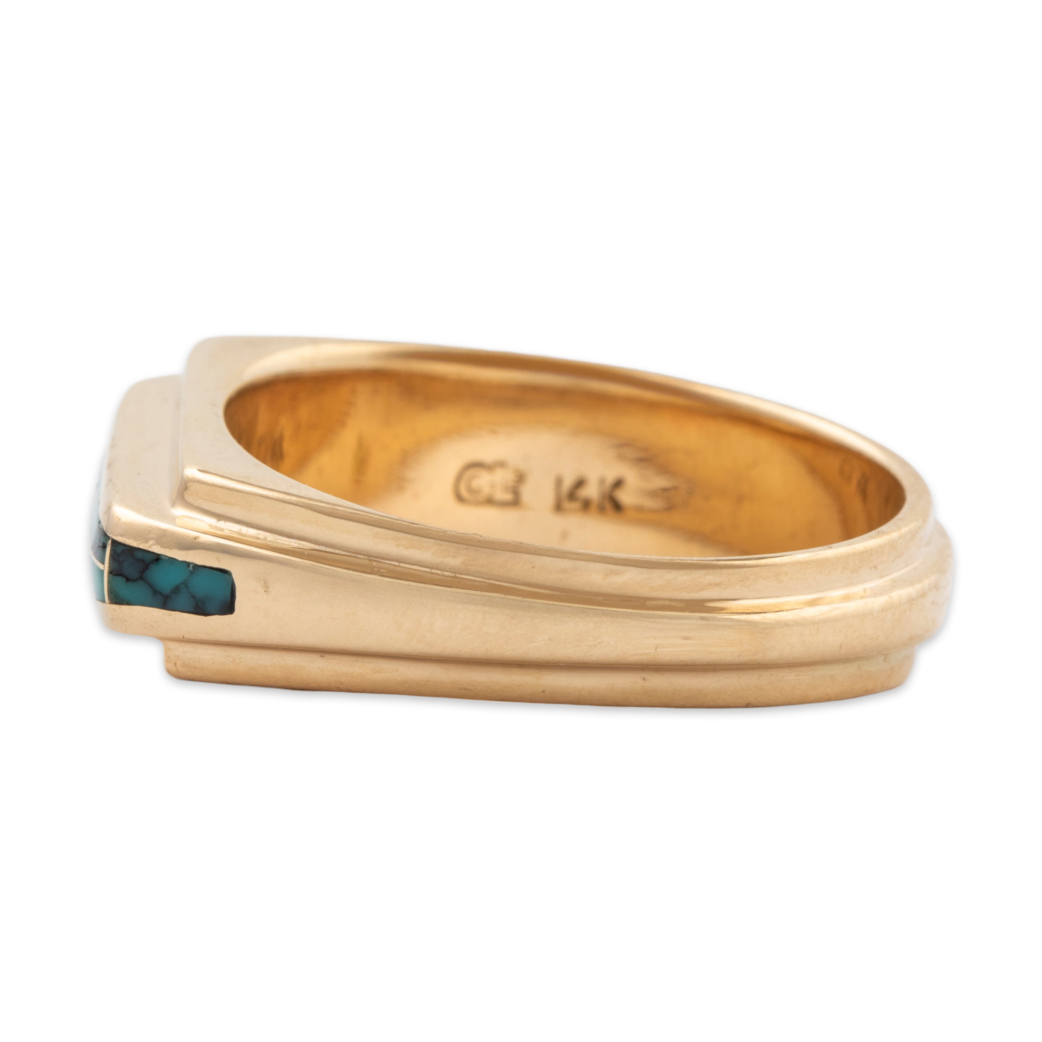 Vintage Native American Heavy 14k Yellow Gold Turquoise Inlay Ring 10.75、mySite、hinf8tx79