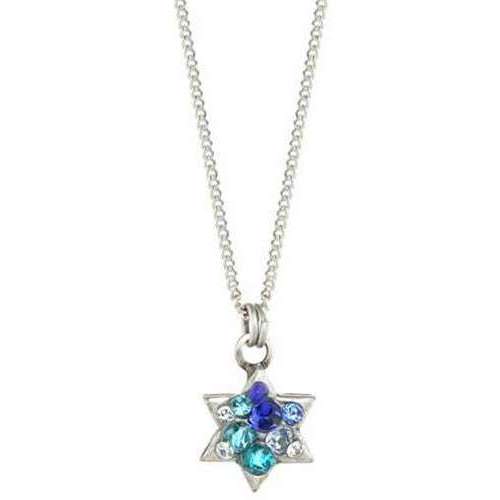 Michal Golan Silver Star of David Necklace with Blue Crystal Mosaic、mySite、topwebapps