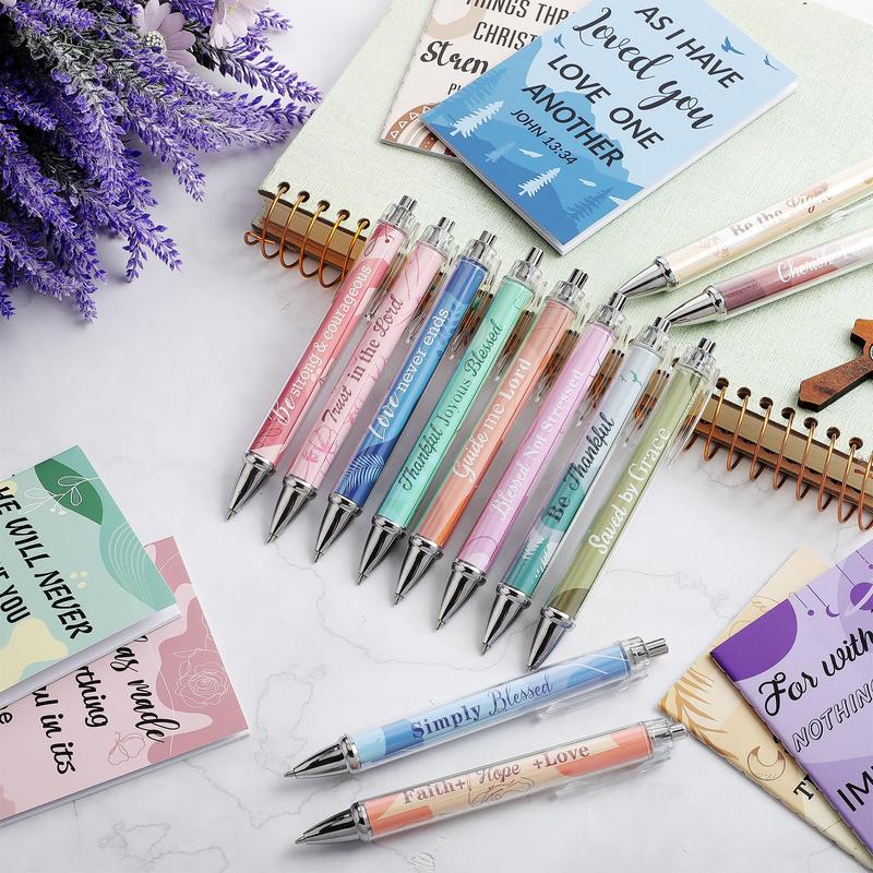 24Pcs Christian Gifts with 12 Motivational Quote Pens and 12 Bible Journal Christian Writing Pens Inspirational Ballpoint Pens Religious Notebooks with Bible Verse Bible Supplies, Gifts for Women  Student Teacher, First Holy Communion Gift, Mother