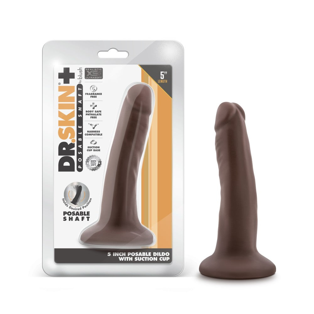 Dr. Skin Plus By Blush® | Realistic Chocolate 5.5-Inch Long Soft Yet Erect & Posable Dildo With Suction Cup Base、mySite、bottomscart