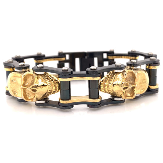 18K Gold PVD Stainless Steel Black Skull Bracelet / WCB1003、mySite、dreamappss