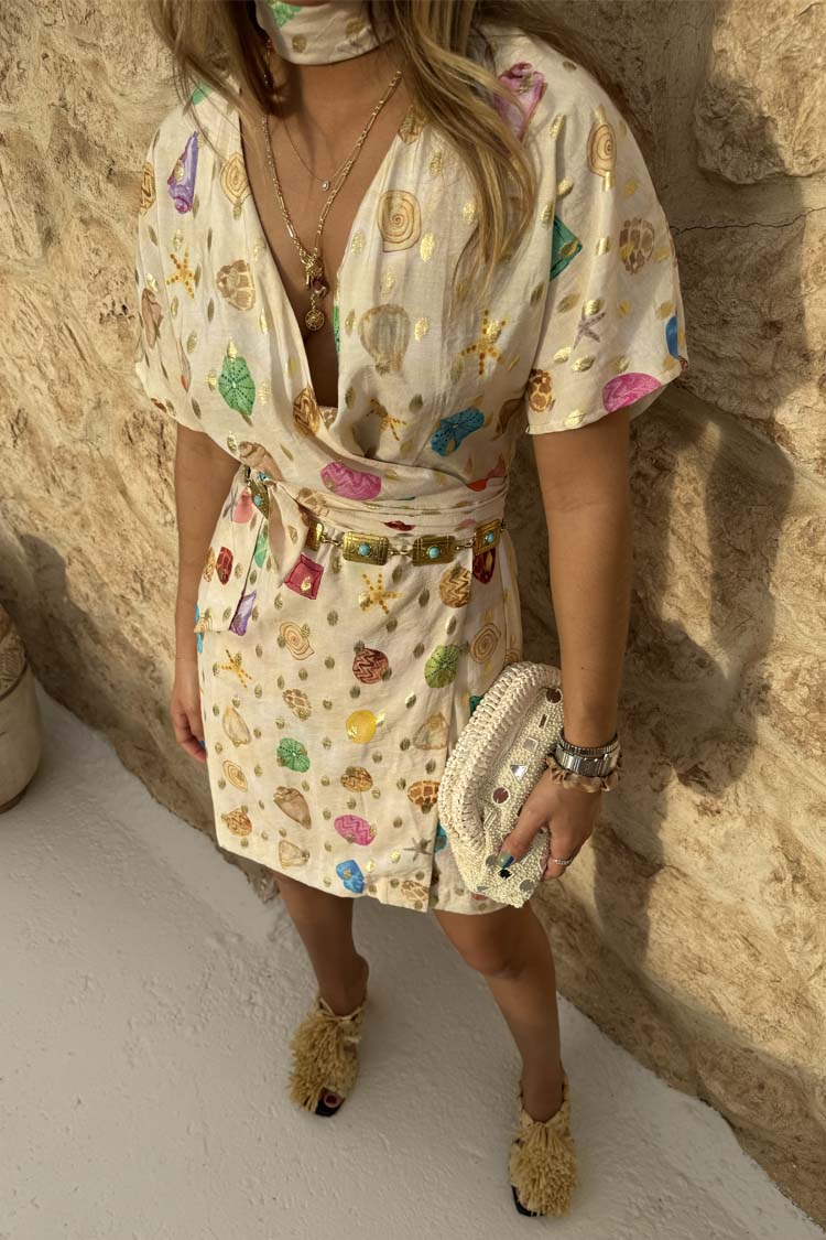 Cream Shell Mini Wrap Dress、mySite、solidvoid