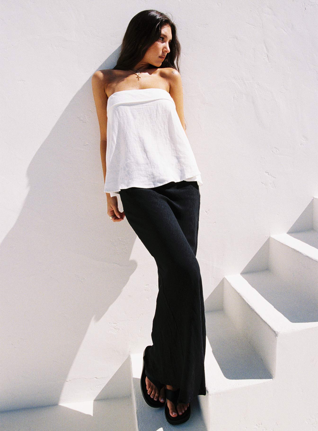 Ethel Strapless Linen Top White、mySite、solidvoid