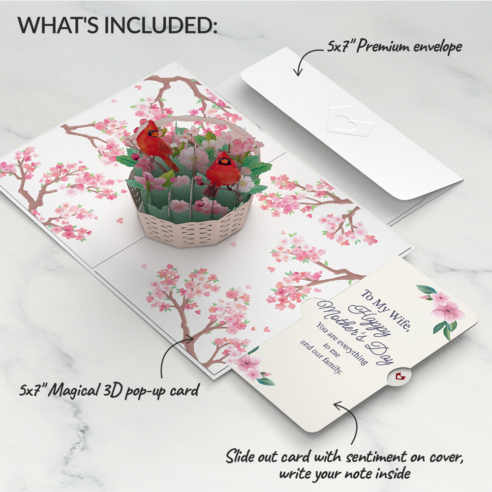 Cherry Blossom Basket with Cardinals Mother's Day Pop-Up Card and Sentiment Set for Wife、mySite、solidvoid