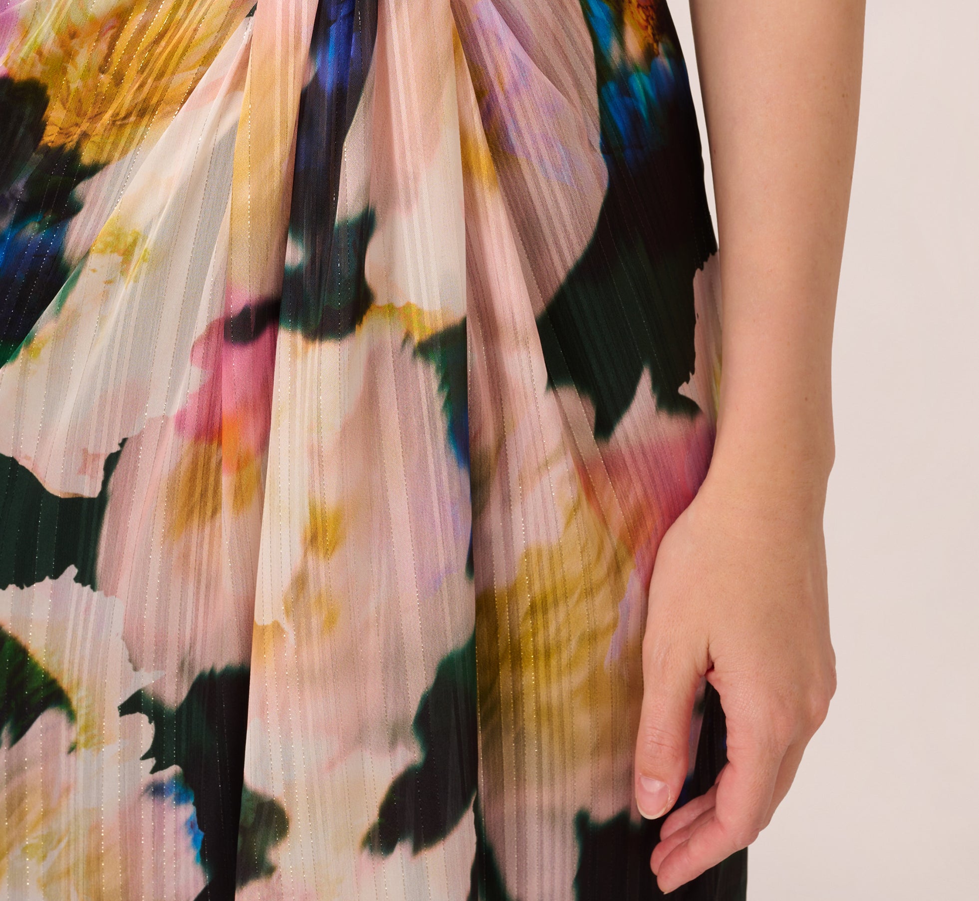 Floral Print Chiffon Gown With One Shoulder Neckline In Black Blush Multi、mySite、solidvoid