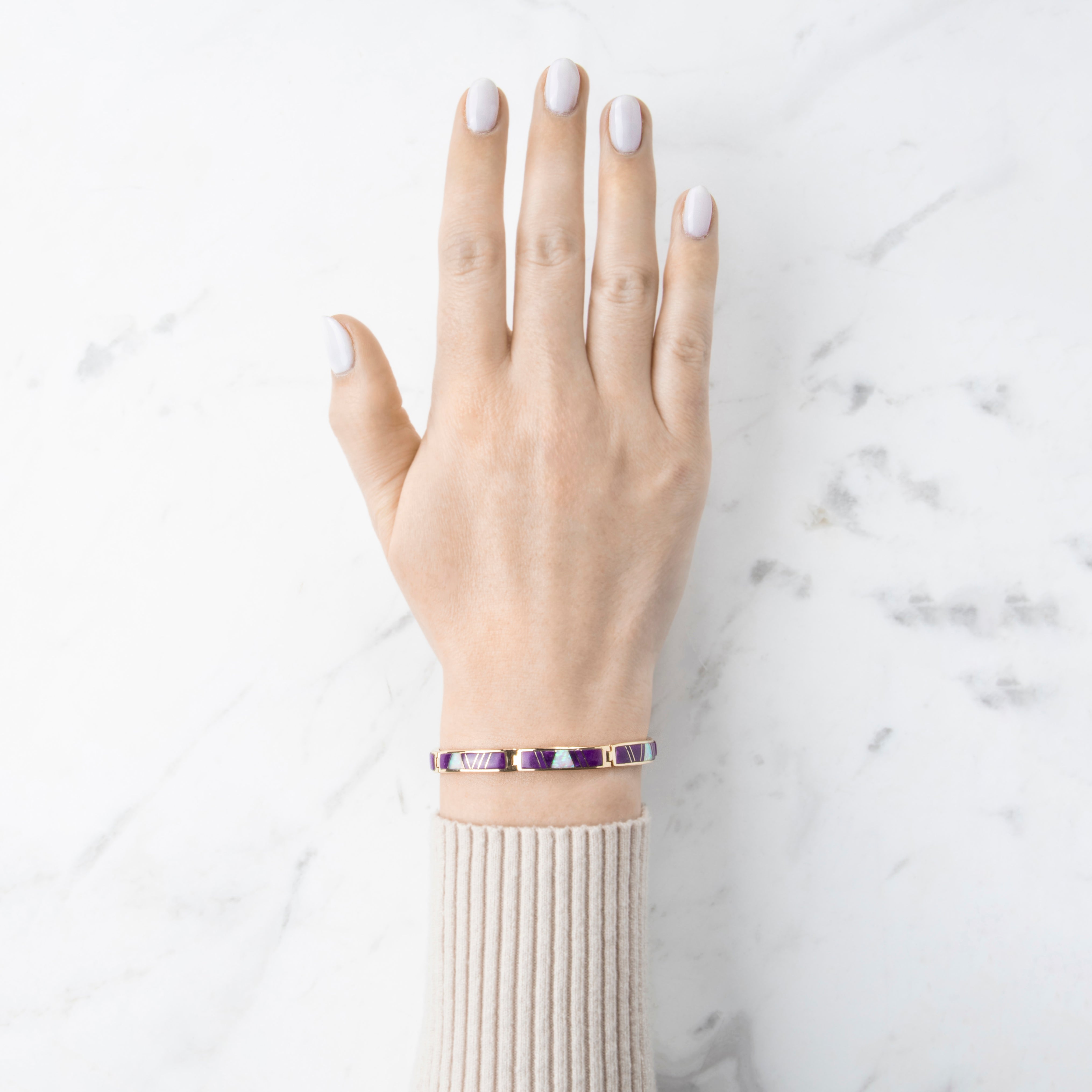 Vintage Heavy 14k Yellow Gold Sugilite Opal Geometric Inlay Bracelet 7、mySite、hinf8tx79