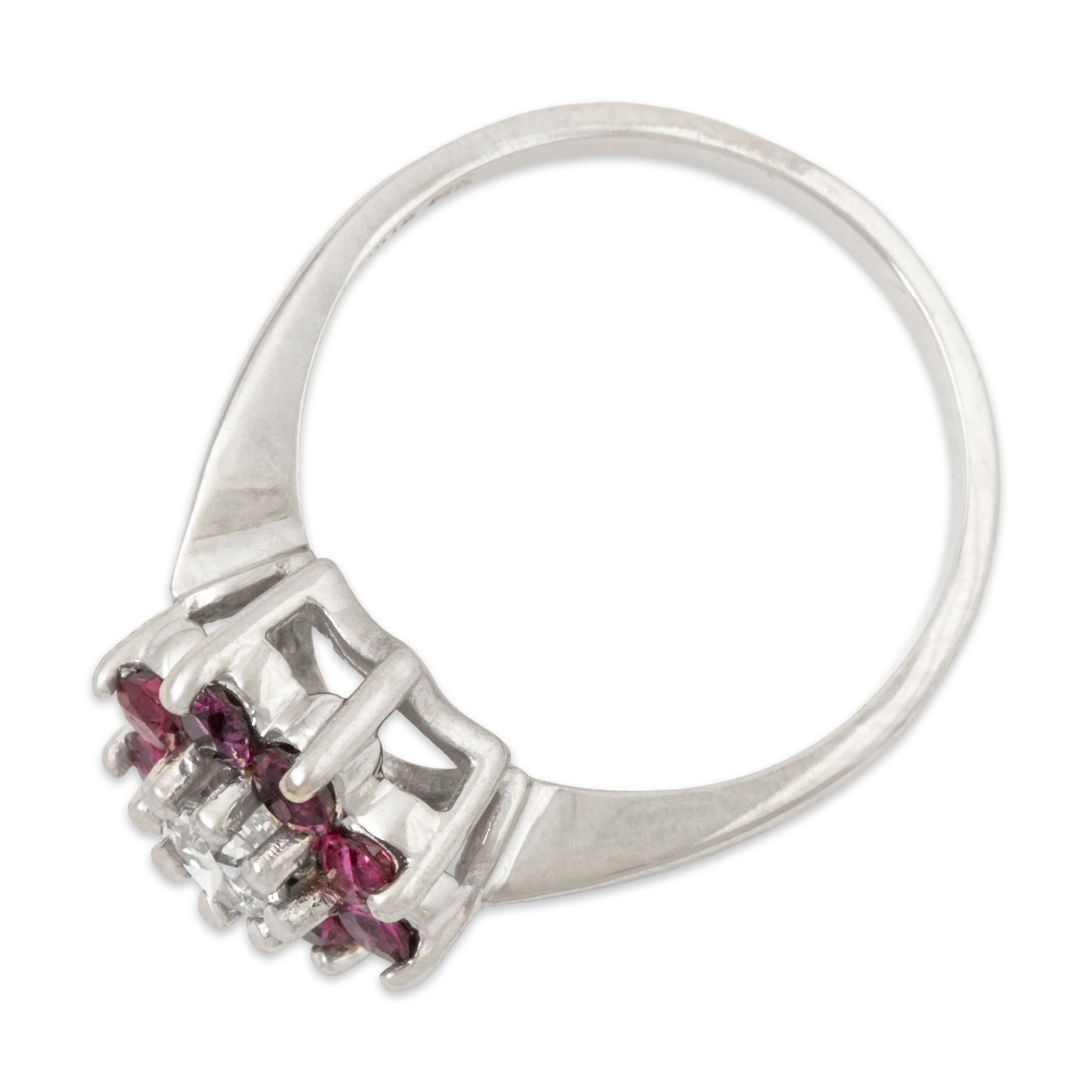 Vintage 14k White Gold Ruby .3ct Diamond Floral Halo Ring 7.00、mySite、hinf8tx79
