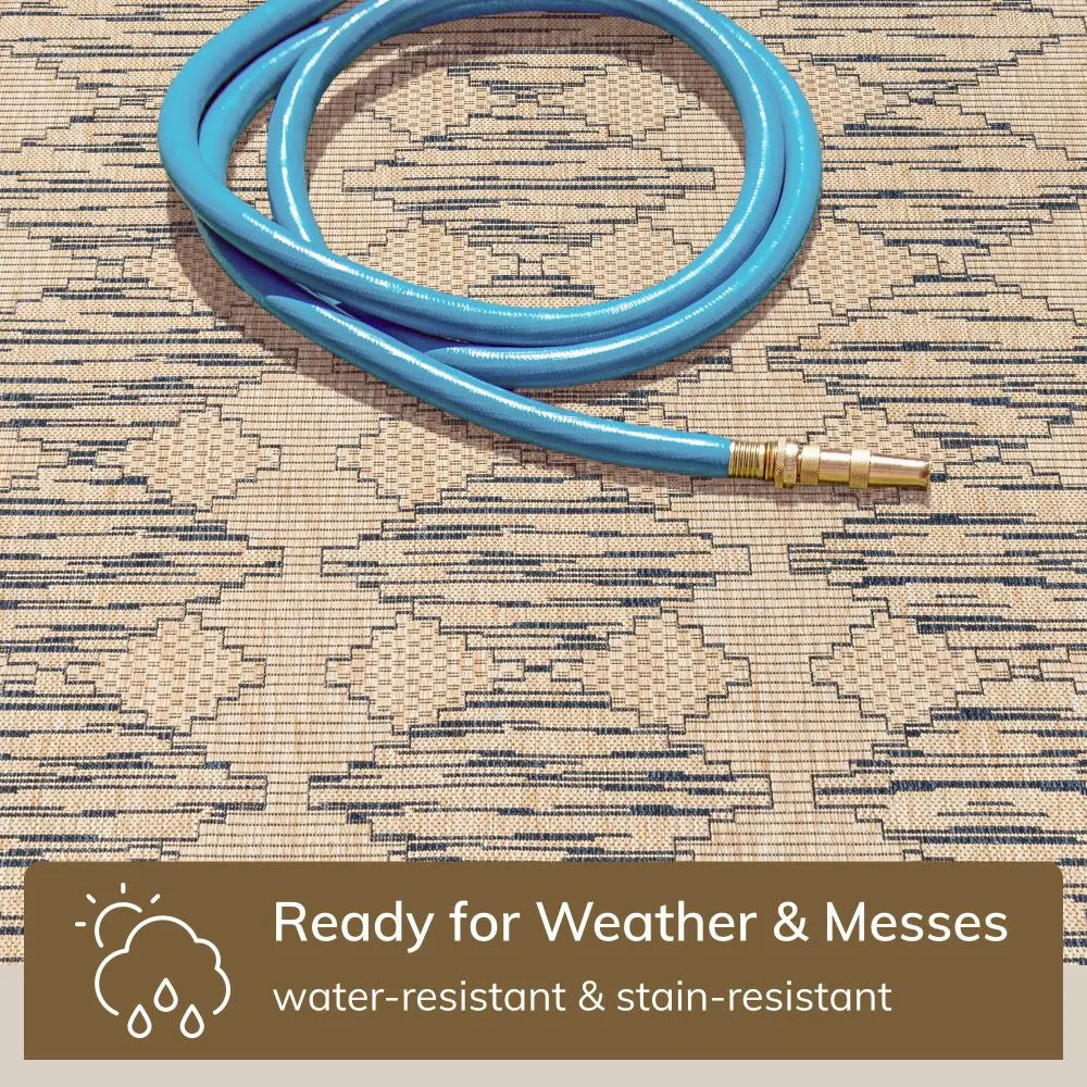 Vidar Trellis Diamond Pattern Indoor Outdoor Blue Beige Flatweave Rug、mySite、gigharbornorthrealestate