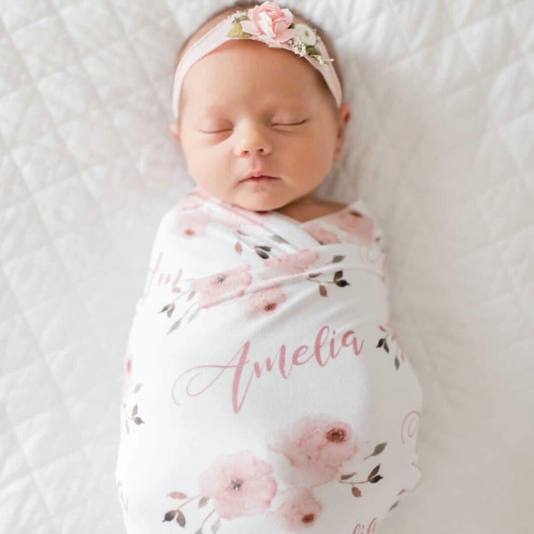  Millie's Dusty Rose Garden Personalized Baby Name Swaddle Blanket、mySite、layawaytickets