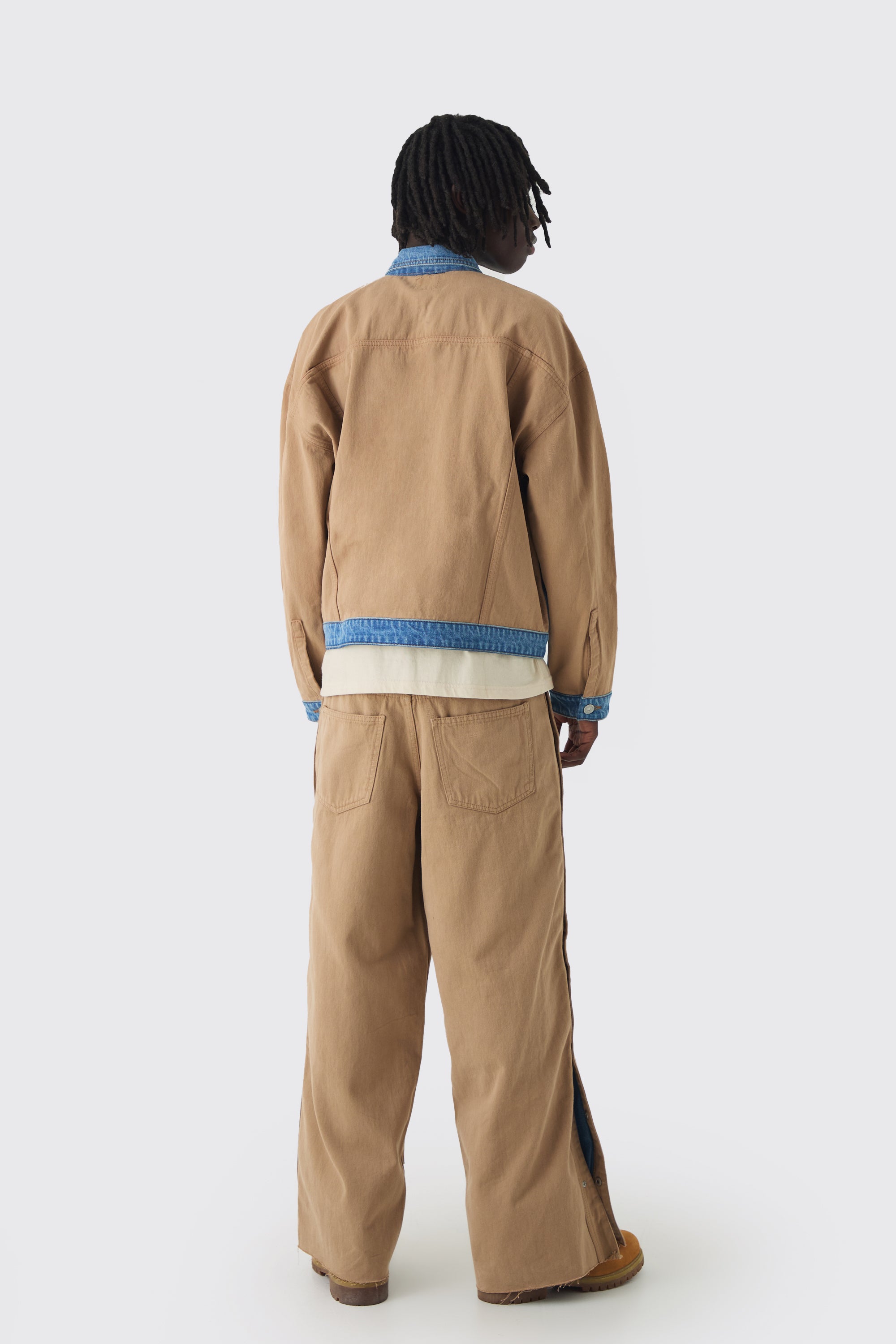  Boohooman Oversized Boxy Button Detail Denim Jacket Stone Blue、mySite、justintrudeaud