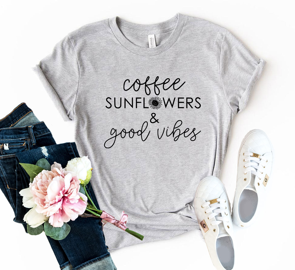 Coffee Sunflowers & Good Vibes T-Shirt、mySite、camillekostekn