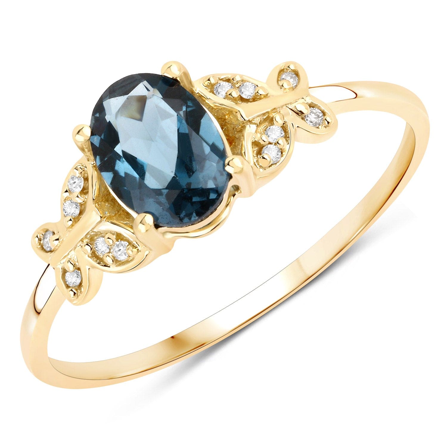 London Blue Topaz and Diamond Butterfly Ring in 14K Gold、mySite、g9winljtr