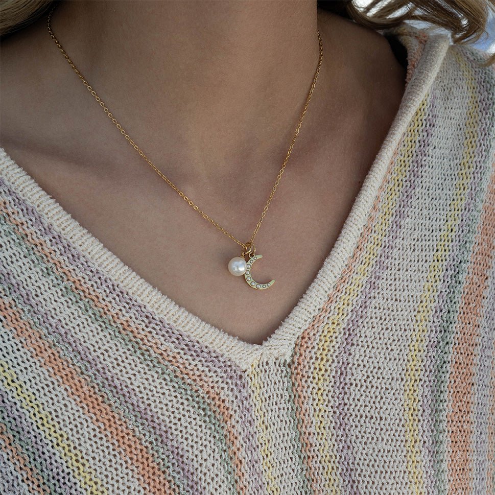 18K Gold PVD Stainless Steel Pearl Moon Charm / PDL0250、mySite、dreamappss