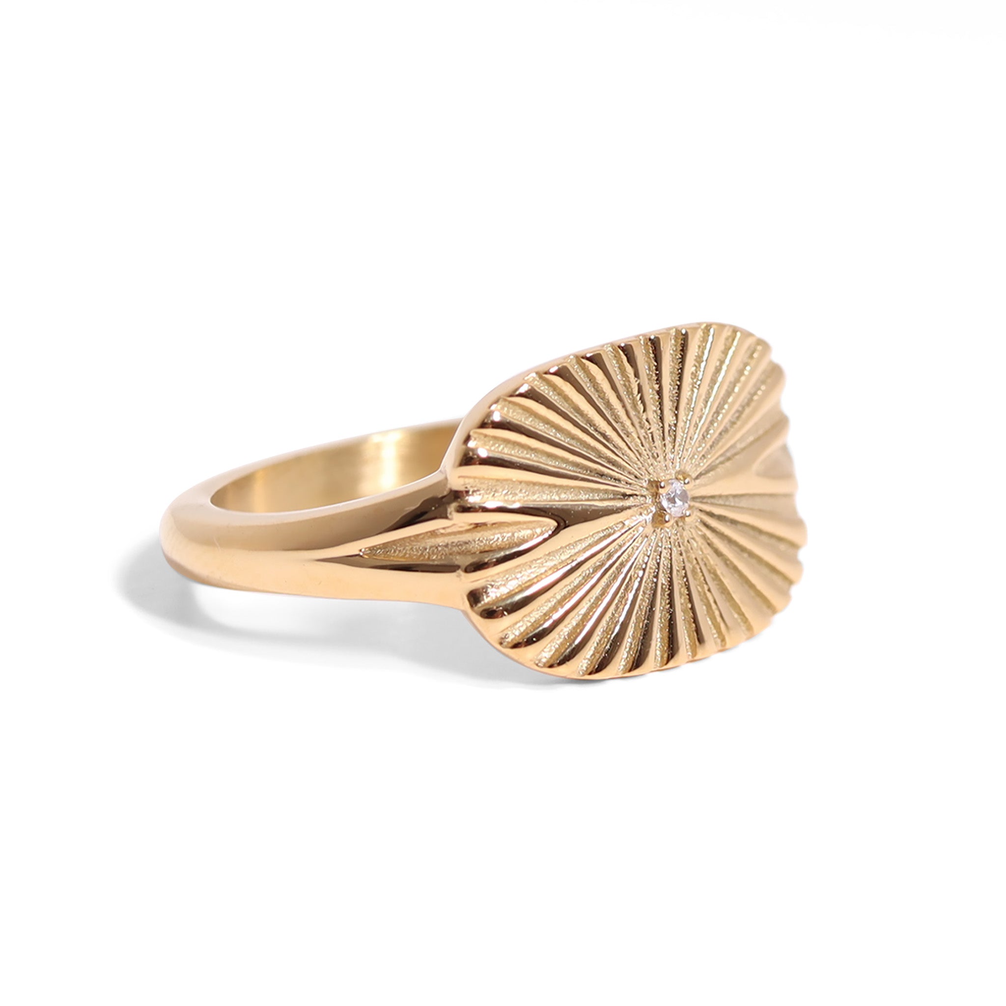 18K Gold PVD Stainless Steel Cubic Zirconia Sunburst Rectangle Ring / KSS0004、mySite、dreamappss