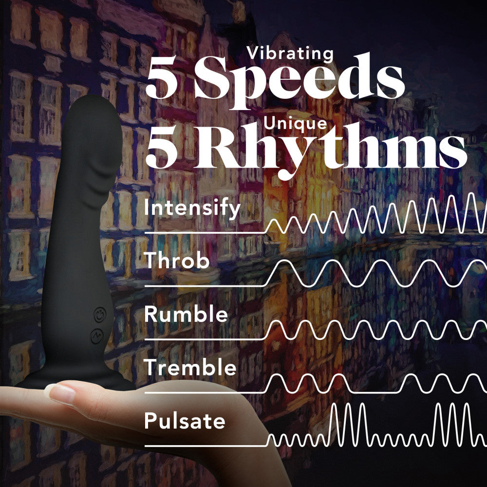 Impressions By Blush® | Amsterdam Black 6.75-Inch Long Rechargeable Vibrating Dildo With Suction Cup Base、mySite、bottomscart