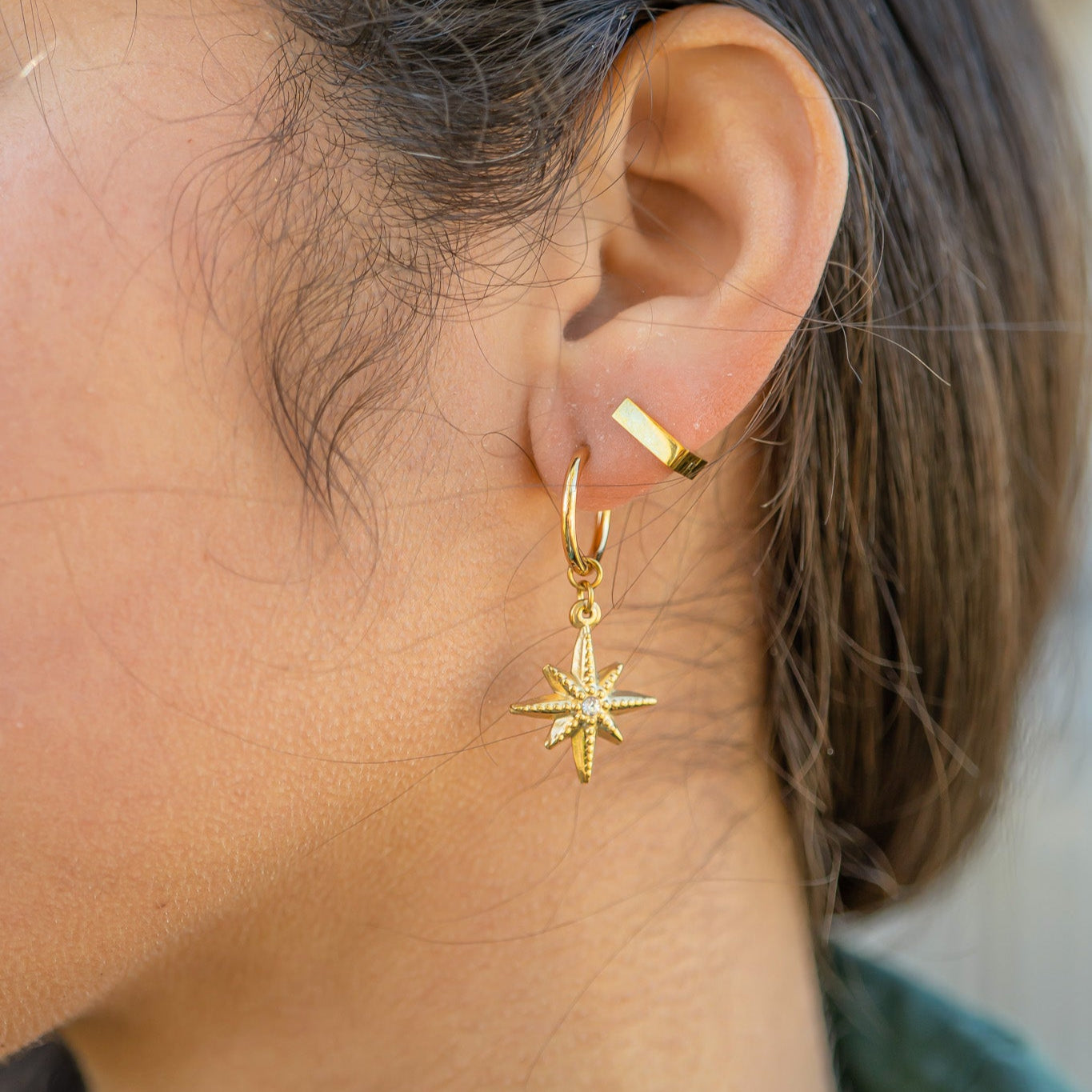 18K Gold PVD Stainless Steel Square Huggie Earrings / ERJ0053、mySite、dreamappss